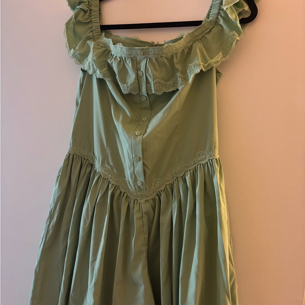 Anthropologie Green Ruffled Dress